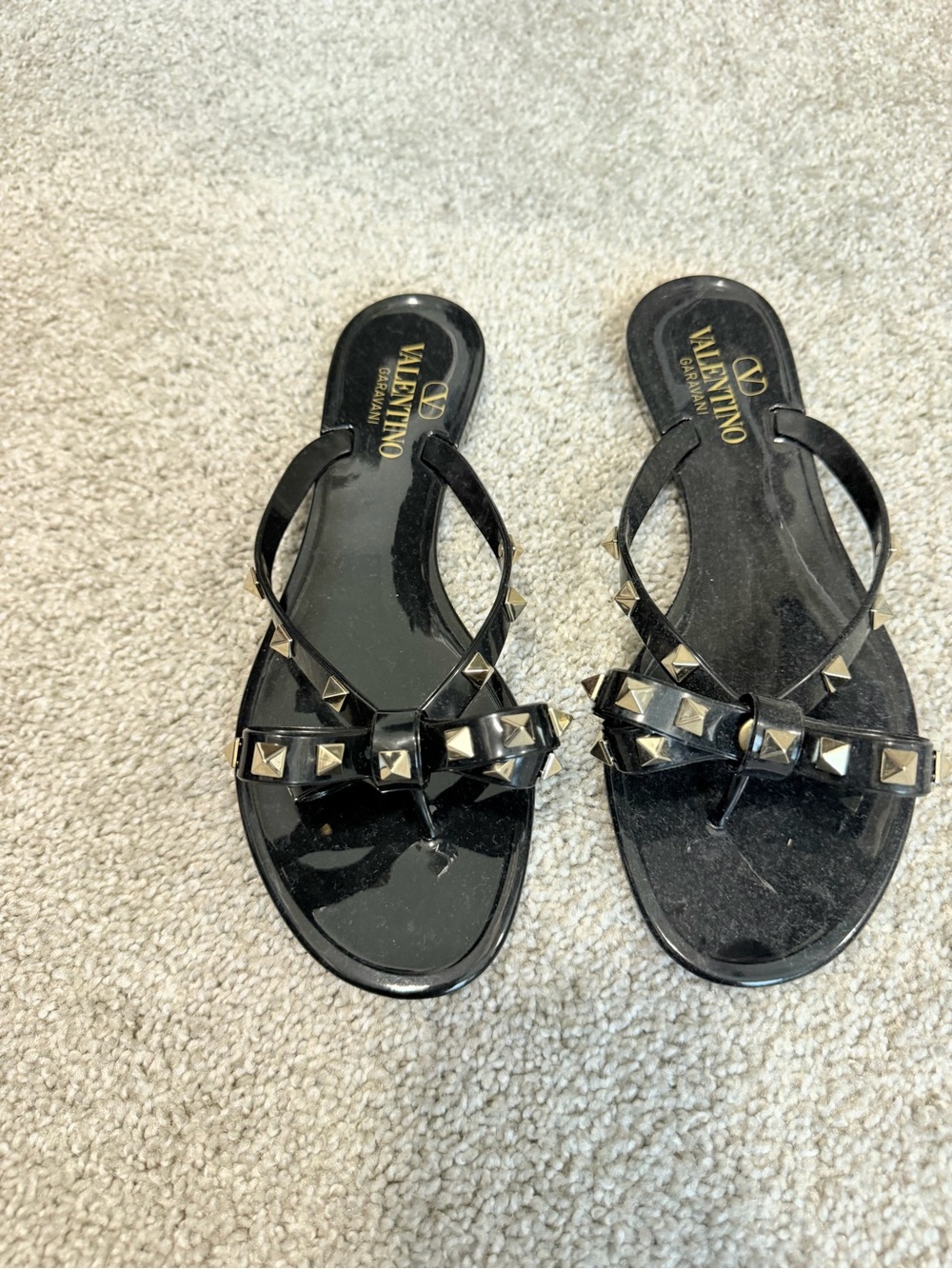 Valentino Black Jelly Sandals with Studded Bow